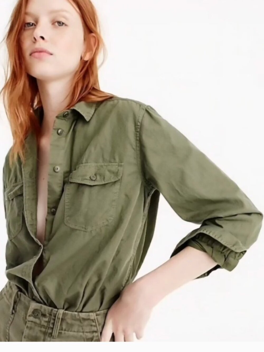 J.Crew Boyfriend Utility Button Up Shirt - Khaki Green